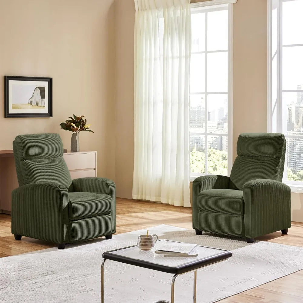 2-Seat Corduroy Pushback Recliner Chair Living Room Chair with Thick Seat Cushion and Backrest Reclining Chair for Living Room