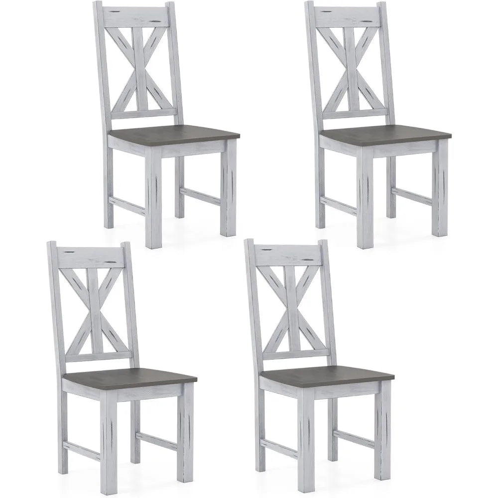 Retro Wooden Dining Chairs Set of 4, Farmhouse Kitchen Chairs w/Rubber Wood Frame, Elegant Hollowed Backrest, Armless