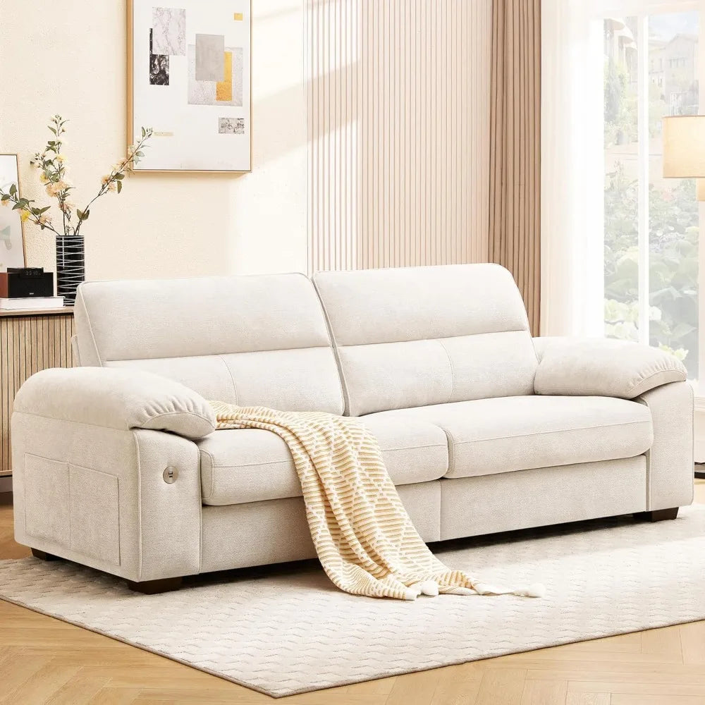 92" Modern Sofa for Living Room, Deep Seat Chenille Couch with Fast Charging Port & Removable Washable Cushions,Pillow-Armrest