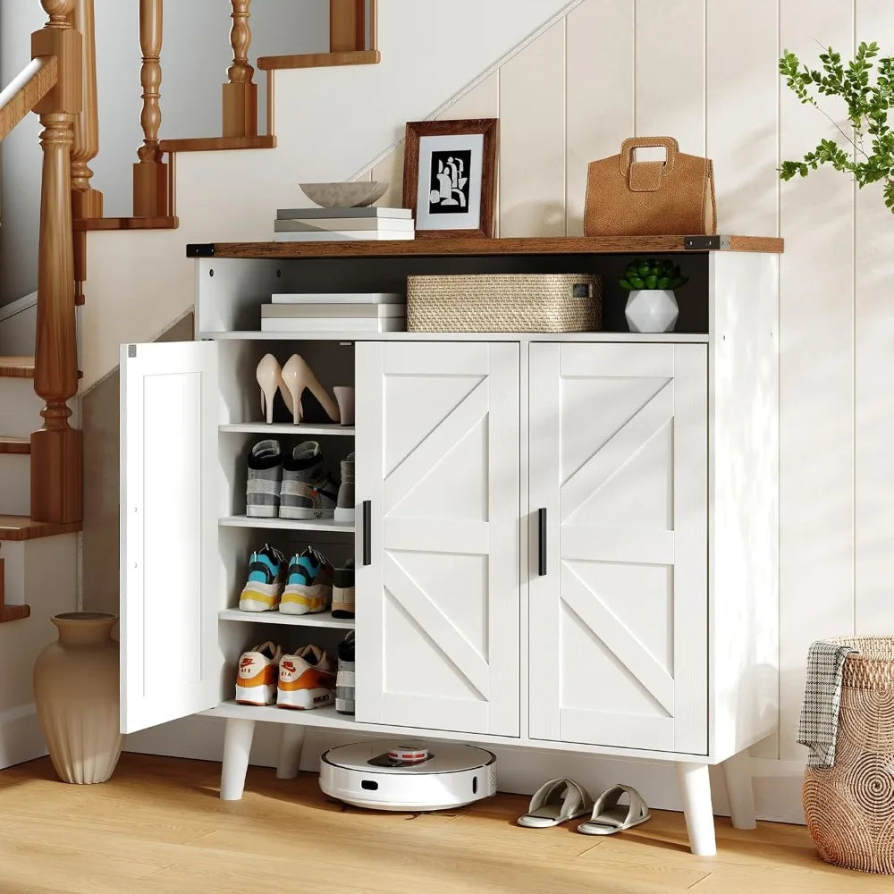 Shoe Cabinet Storage for Entryway, Wooden Shoe Organizer Cabinet With 3 Doors,39.4" Freestanding Shoe Cabinet Storage for Closet