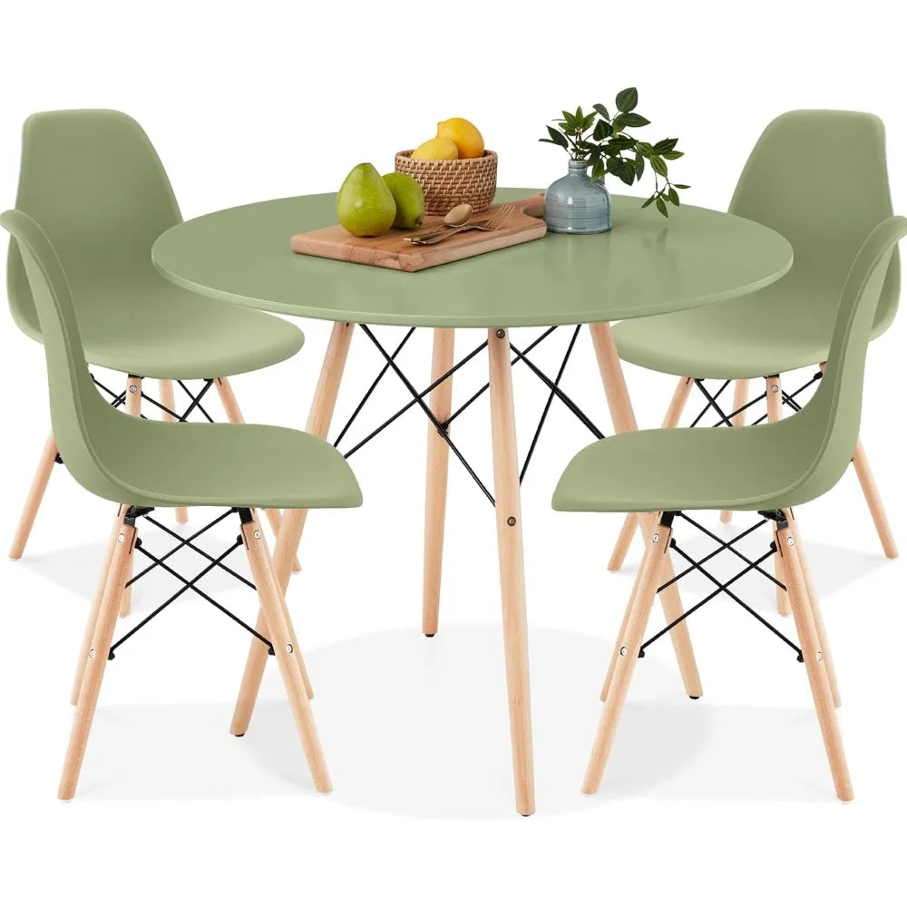 5-Piece Dining Set, Compact Mid-Century Modern Table & Chair Set for Home, Apartment w/ 4 Chairs, Plastic Seats