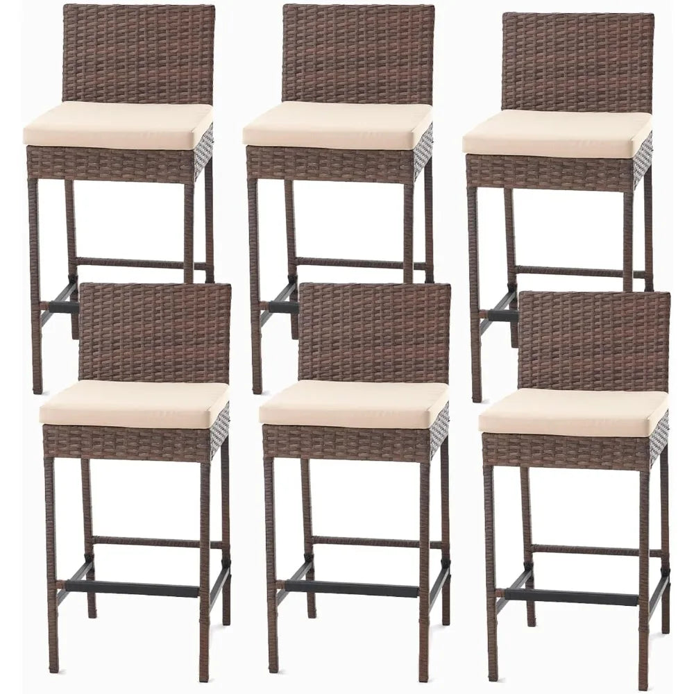 Outdoor Bar Stools, Wicker Woven Patio Stools & Patio Bar Chairs with Seat Cushion and Cozy Footrest, Rattan Furniture