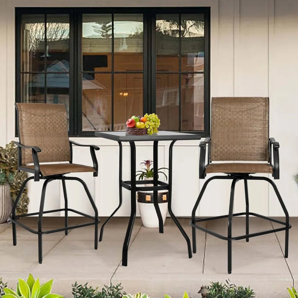 Patio Bar Set 3pcs Swivel Bar Stools Outdoor Bistro Textilene Furniture Stability All-Weather Set with Height Table