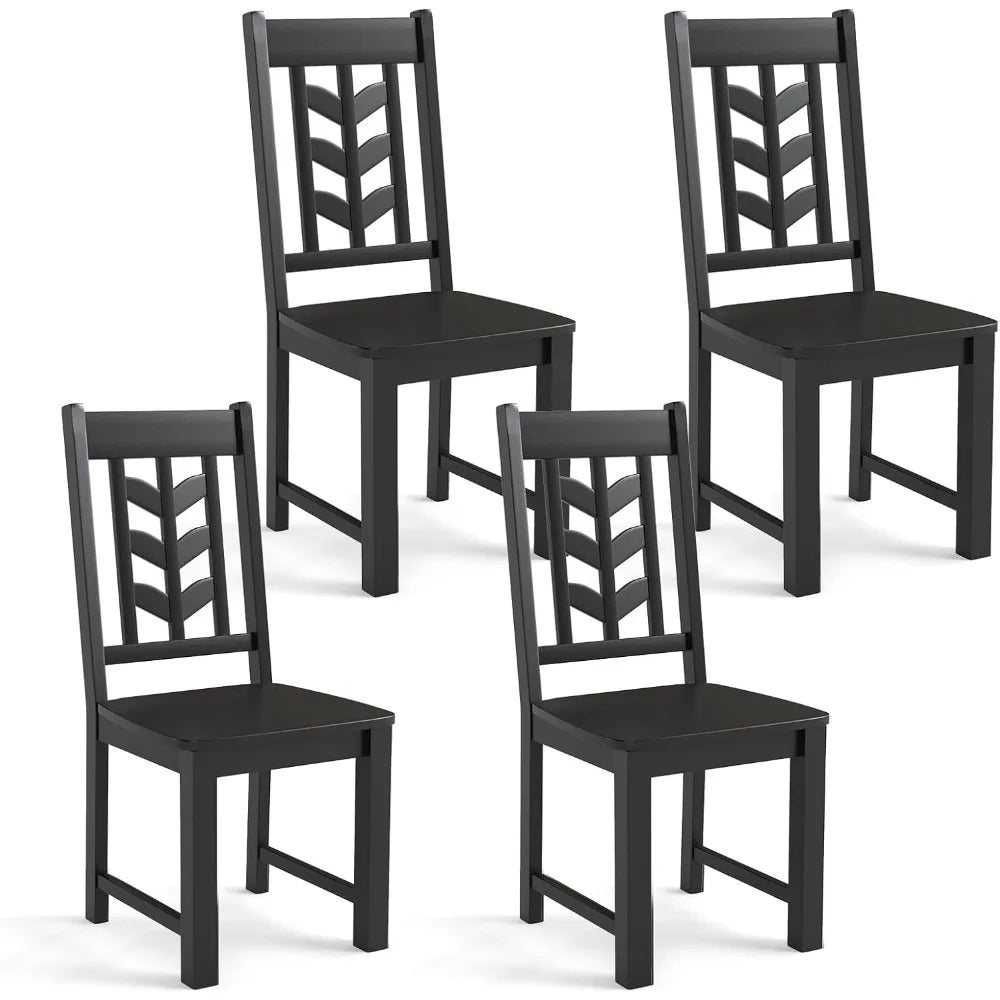 Wooden Dining Chairs Set of 4, Kitchen Chairs w/Rubber Wood Frame & Leaf-Shaped High Back, Max Load 400 LBS, Farmhouse