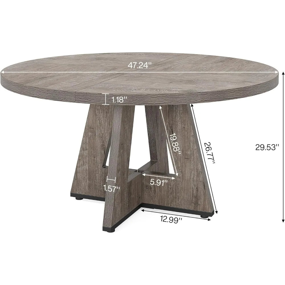 Round Dining Table Wood Kitchen Table for Dining Room, 47" Dinning Room Tables for 4 Adult, Farmhouse Dinner Table with Wooden