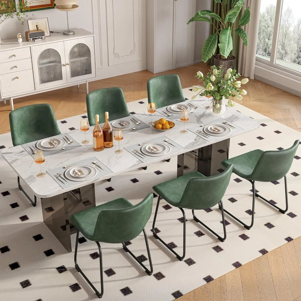 Dining Chairs Set of 6, PU Leather Armless Dinner Chairs with Backrest, 18" Modern Kitchen Dining Room Chair with Metal Legs