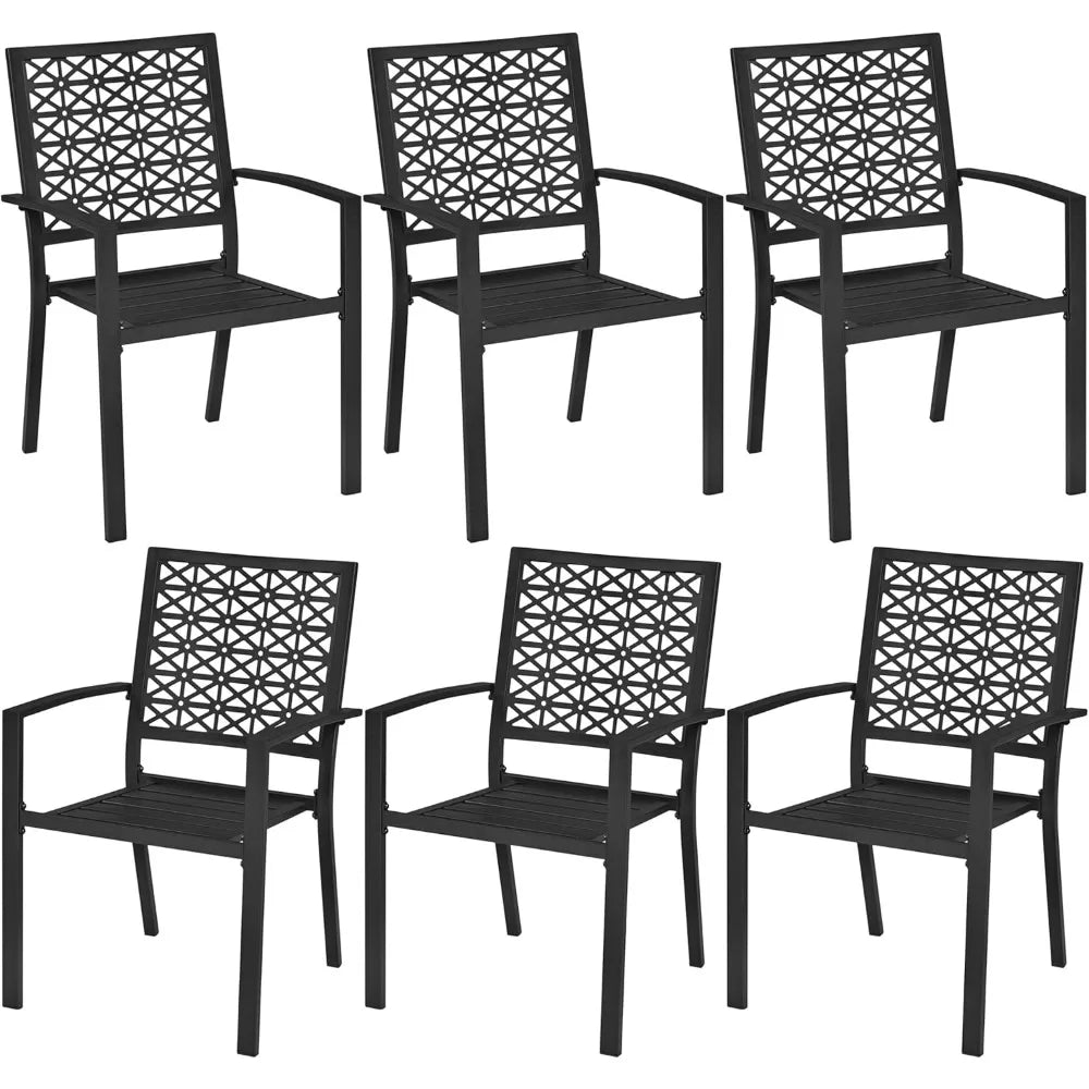 Outdoor Patio Dining Chairs Set of 6 with Armrests and Metal Frame, Heavy-Duty Metal Black Outdoor Chairs Stackable  for Garde