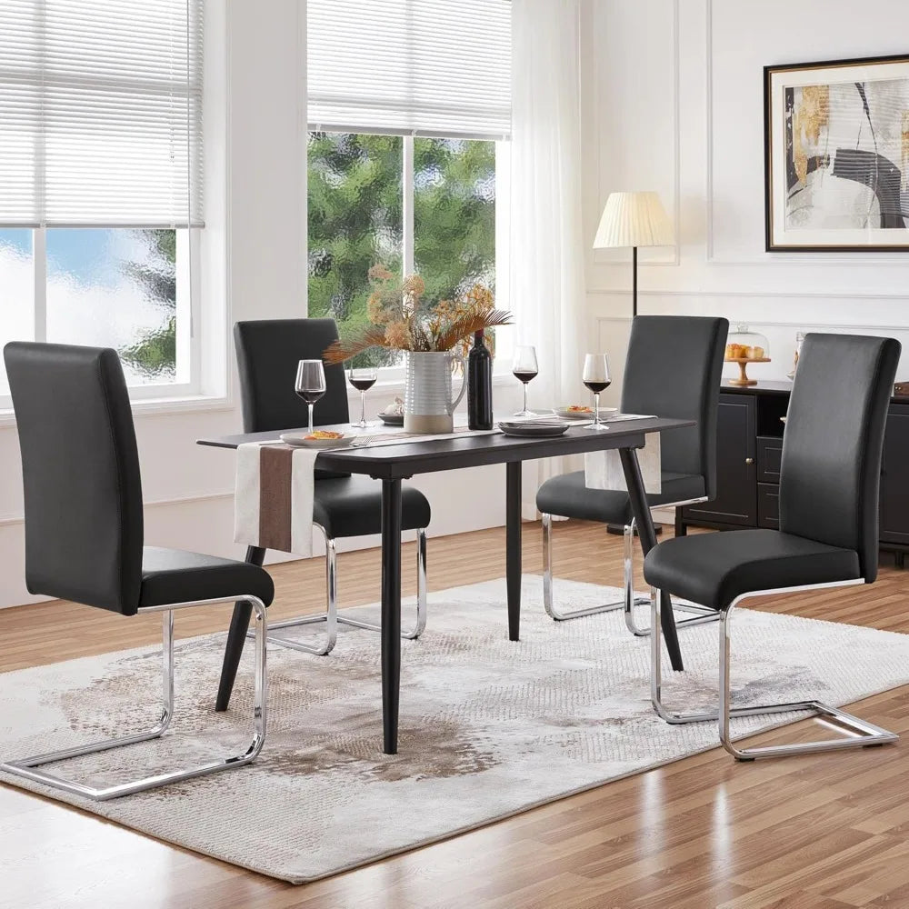 4PCS Dining Chairs Armless Leather Dining/Desk Room Kitchen Chairs with Upholstered Seat, Metal Legs and High