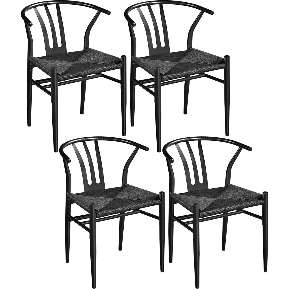 Weave Dining Chair Mid-Century Rattan Chair with Hemp Seat for Kitchen, Dining, Living Room Side Chairs, Set of 4, Full