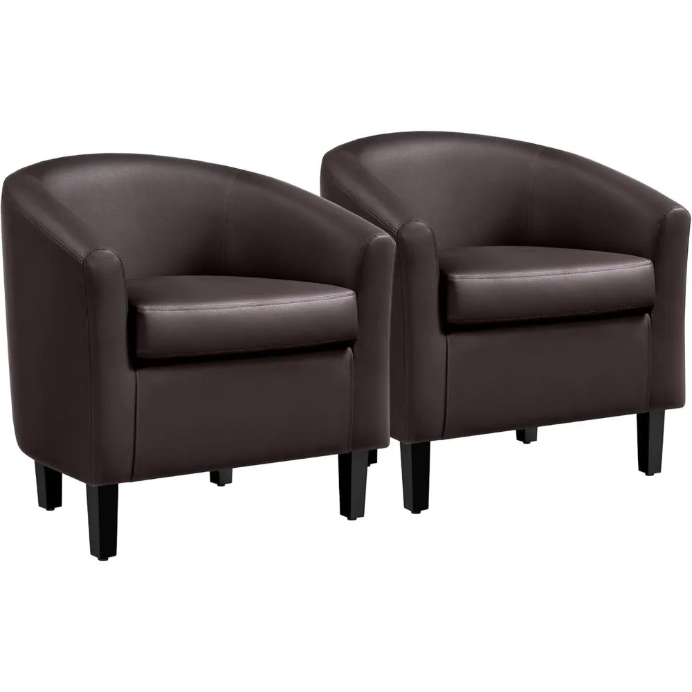 PU Leather Accent Chairs, Modern Barrel Chairs Side Chairs, Comfy Club Chairs with Soft Padded, 2 Chairs for Living Room
