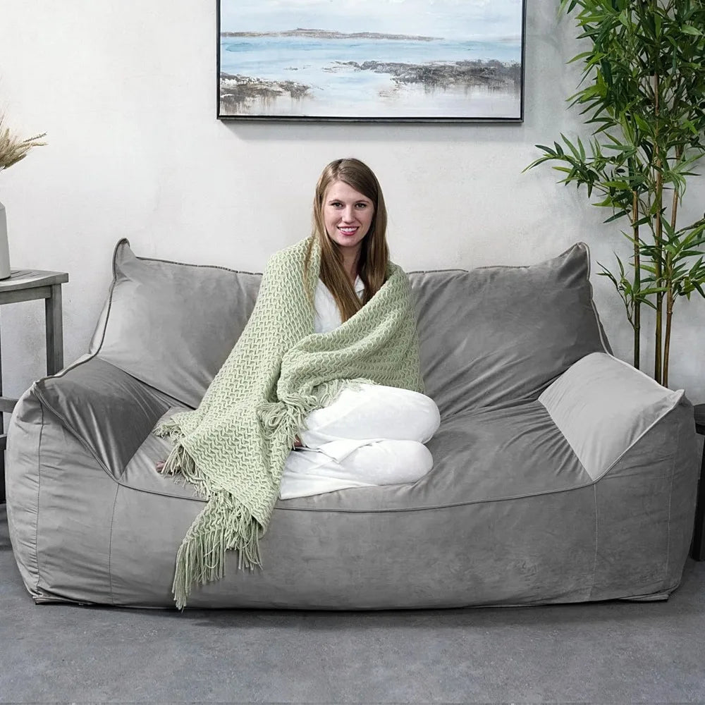 Bean Bag Sofa Chair, Gray - Bean Bag Chair with Armrests, Bean Bag Couch with High-Density Foam, Reading Chair, Lounge Chair