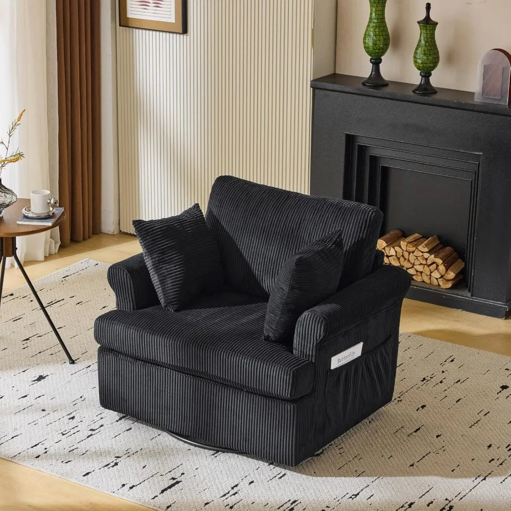 39.2" Wide Oversized 360° Swivel Accent Armchair with 2 Pillows, Chair and a Half with Side Pockets and Wide armrest, Sing Sofa