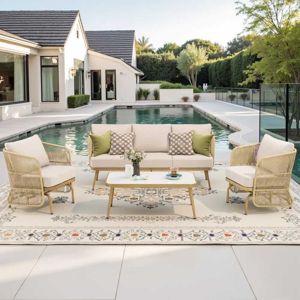 Outdoor Patio Furniture Set-All Weather Wicker Outdoor Furniture with High Back Patio Wicker Chairs Set of 2, Outdoor Patio