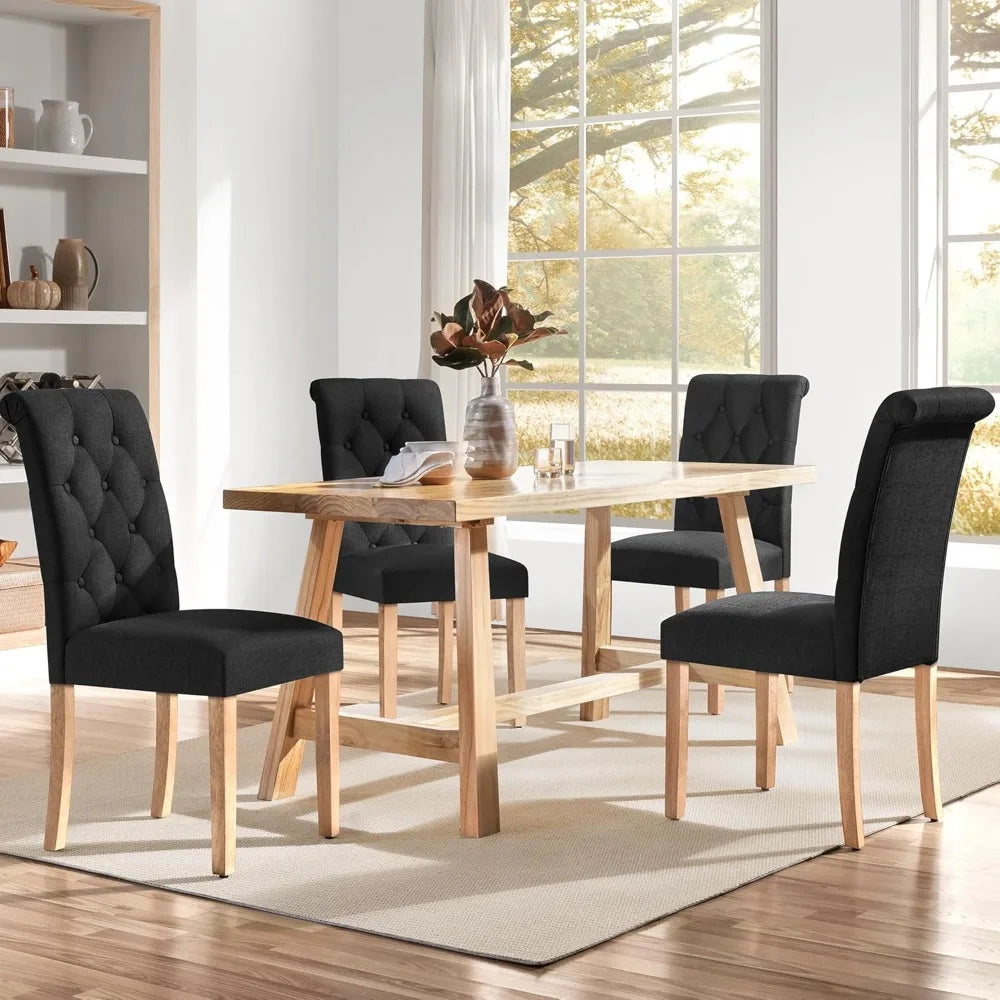 Tufted Dining Chairs Set of 4 Parsons Kitchen Chairs Stylish Dining Room Chair Upholstered Fabric Chairs with Solid Wood Legs