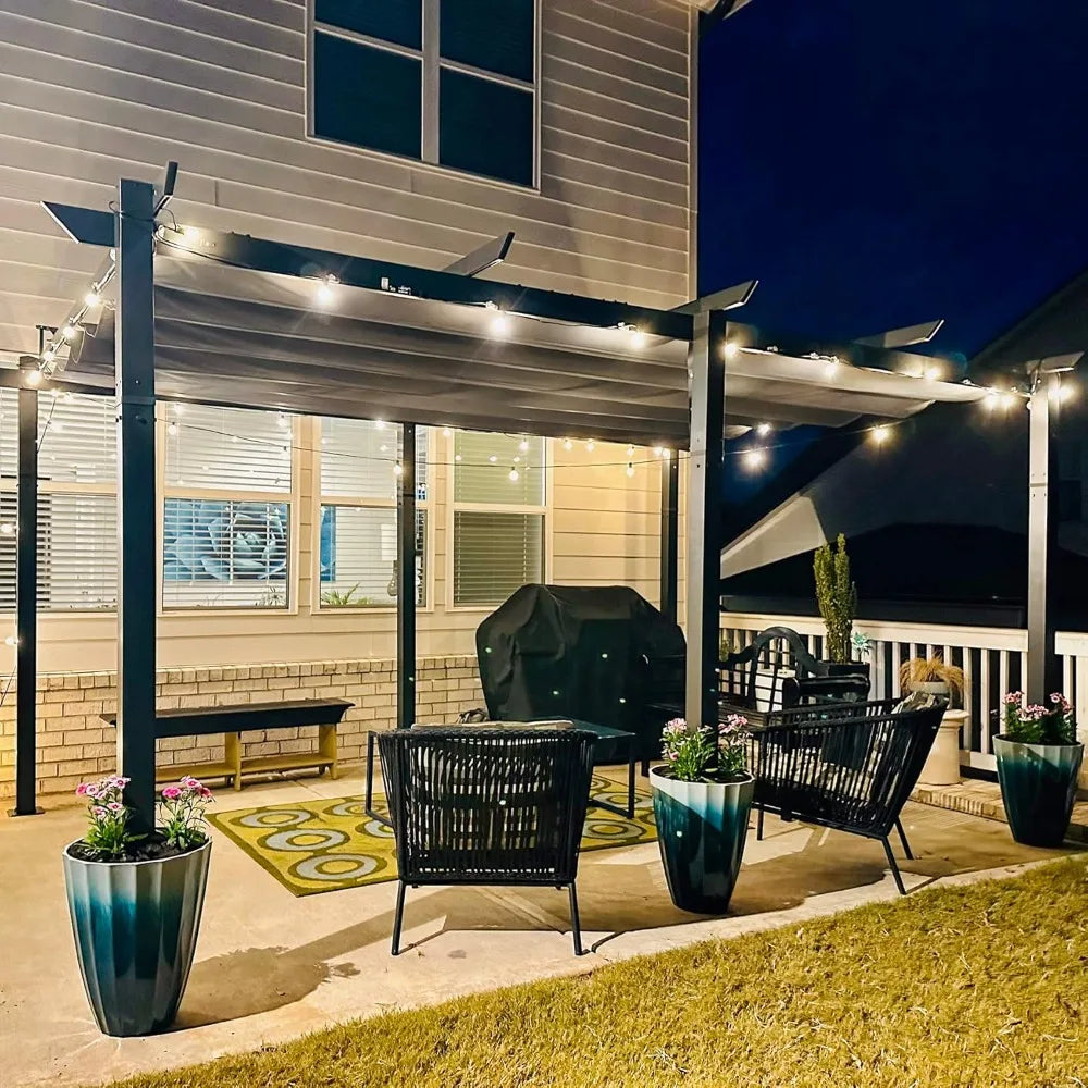 11’ X 16’ Outdoor Retractable Pergola with Weather-Resistant Canopy Aluminum Garden Pergola Patio Grill Gazebo for Courtyard