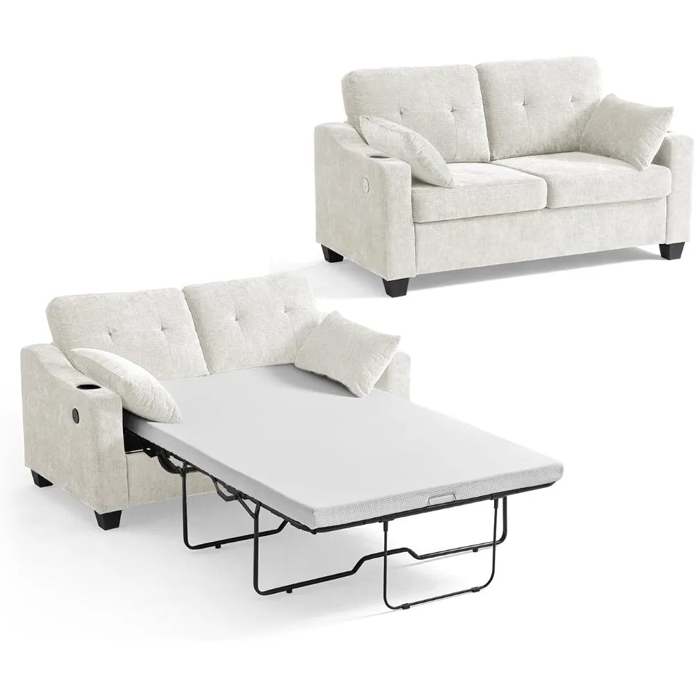 Pull Out Sofa Bed, Full Size Sleeper Sofa, 2-in-1 Convertible Corduroy Couch with USB Charging,Memory Form Couch for Living Room