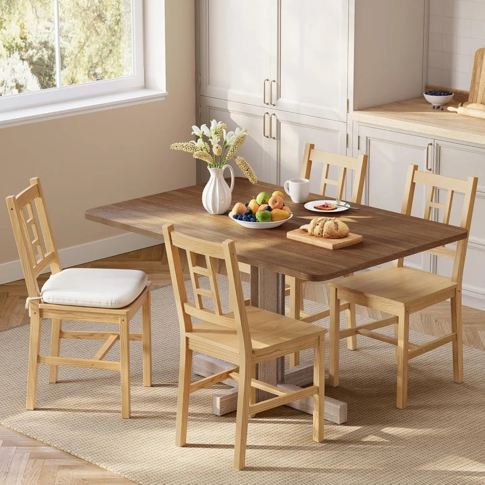 Wooden Dining Chairs, Set of 4, Kitchen and Dining Room Chairs, Removable Cushion, Curved Back, Each Supports 264 lb, Golden