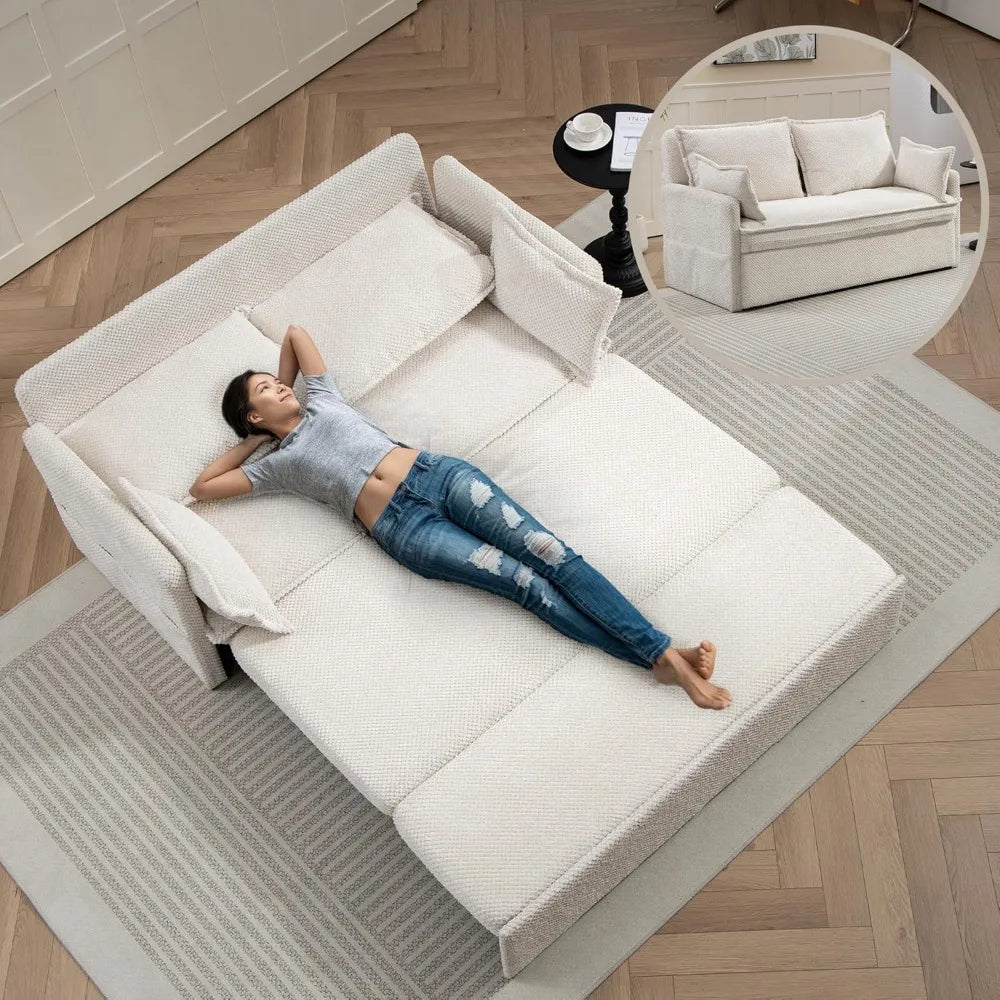 2 in 1 Queen Sleeper Sofa Bed Pull Out Couch, Convertible Sofa Bed with USB Ports and Side Pocket, Corduroy Chaise Lounge